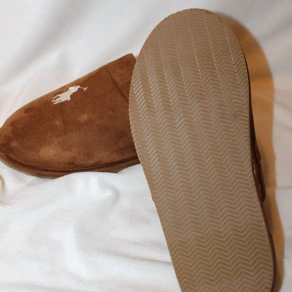 NIB POLO‎ RALPH LAUREN MENS SUEDE PLAID SLIP ON SLIPPERS CHESTNUT